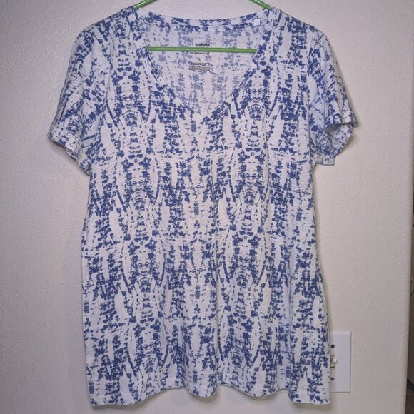 Sonoma Women's size large "everyday tee" gently loved with blue/white design - Picture 1 of 6